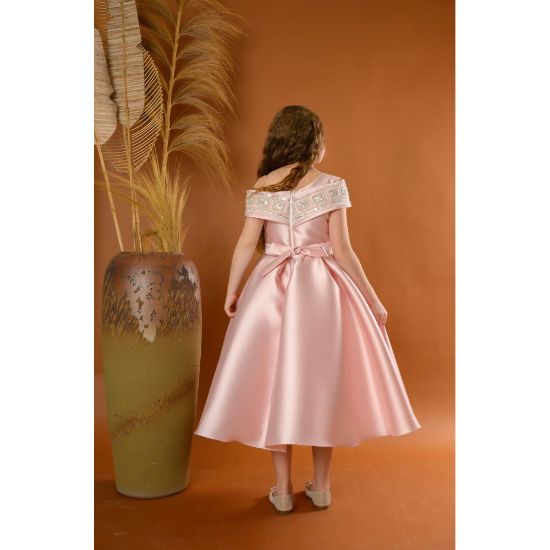 صورة فستان بناتي سهرة 3 الوان بأكتاف مكشوفة - M3602